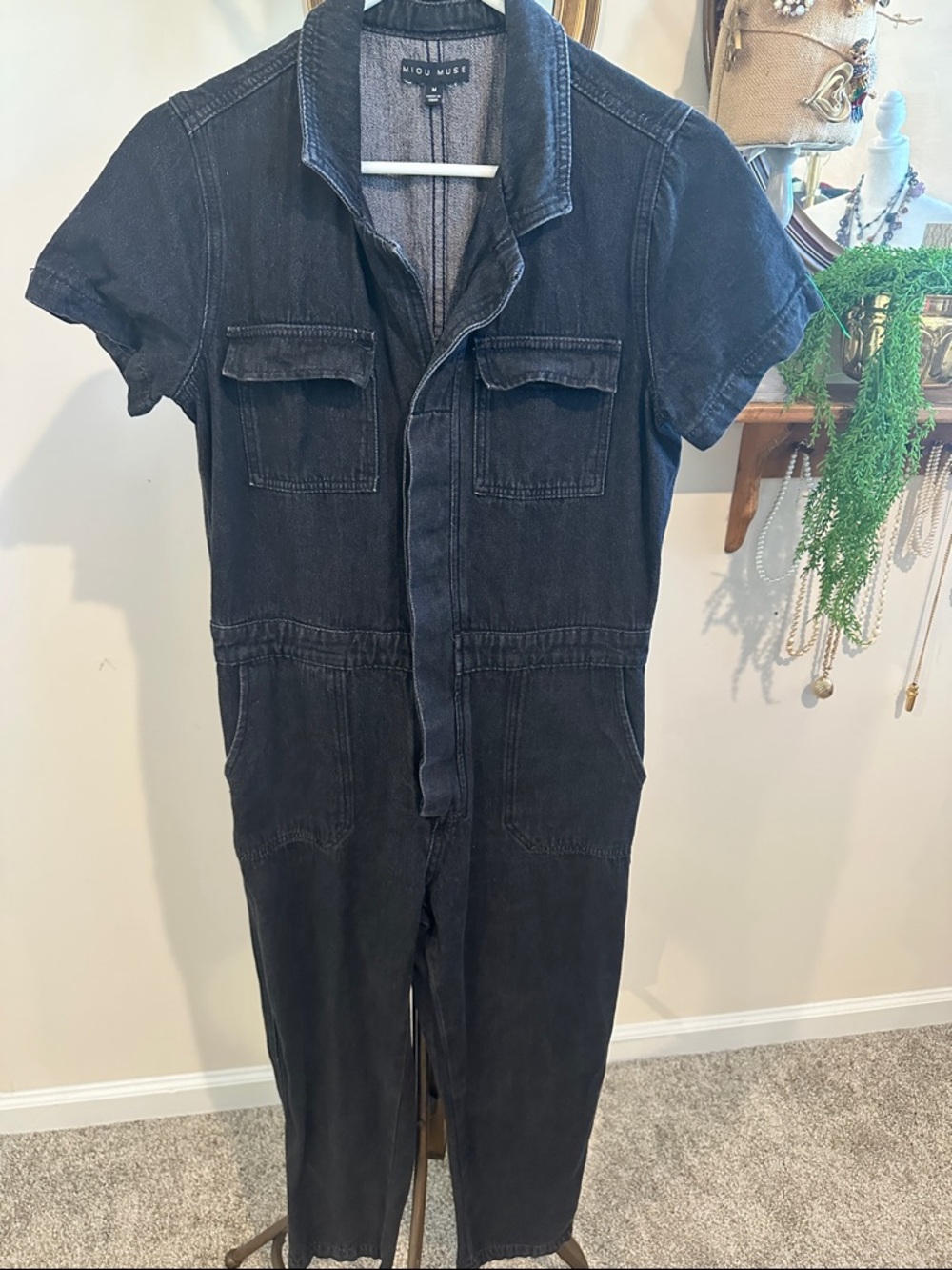 Miou Muse Black Denim Jumpsuit. Size Medium